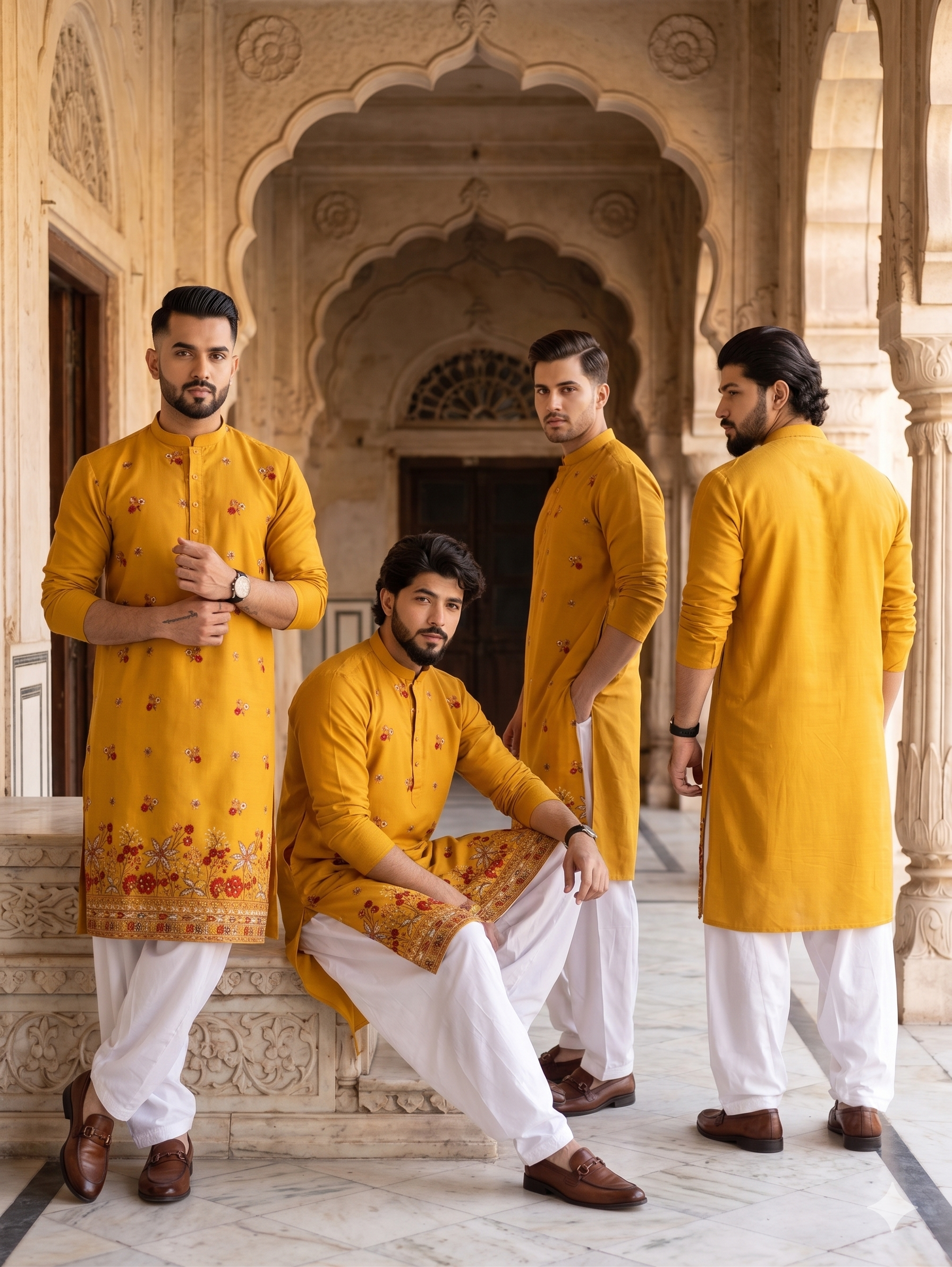 Mustard Silk Embroidered Kurta Pyjama For Men Festive Wear
