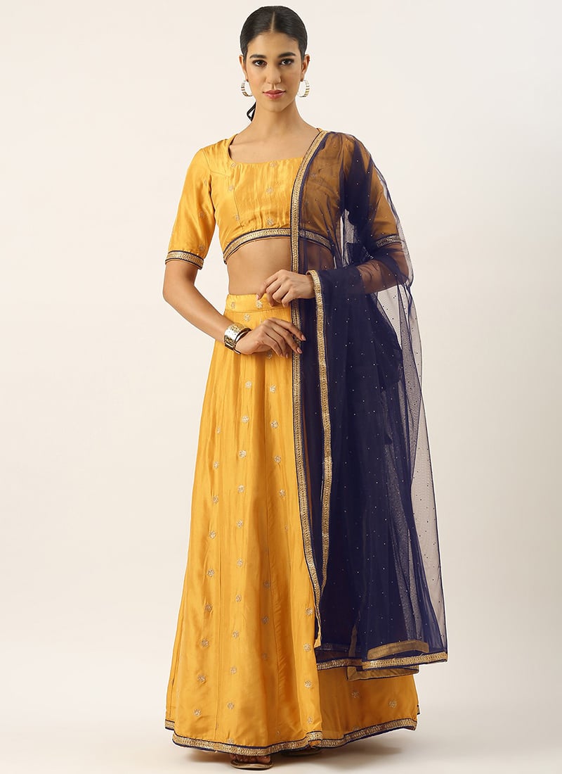 Teen Girls Mustard Upada Silk Lehenga Set Festive Wear
