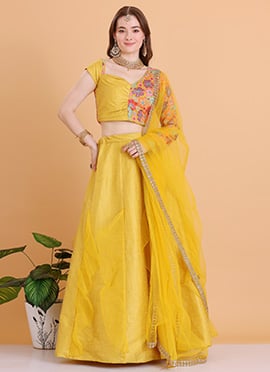 Mustard Yellow Embroidered Ruffles Lehenga