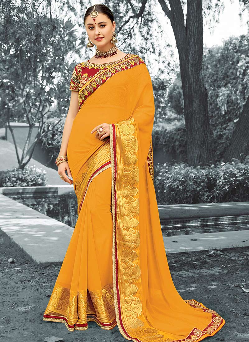Buy Mustard Yellow Saree, sari Online Shopping, SAJSDK4804