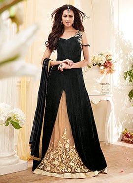 Black A Line Long Choli Lehenga