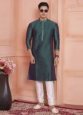 Navy Blue Brocade Jacquard Silk Kurta Pyjama
