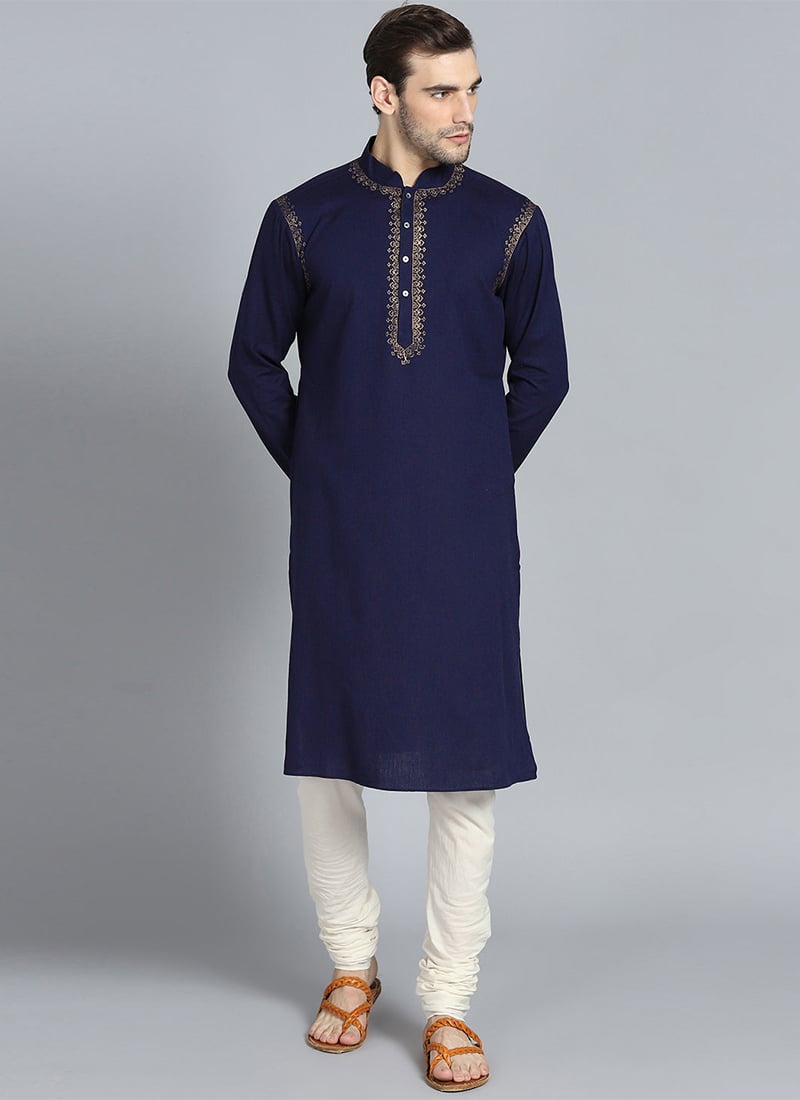 Navy Blue Cotton Kurta Pyjama