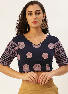 Navy Blue Georgette Embroidered Blouse