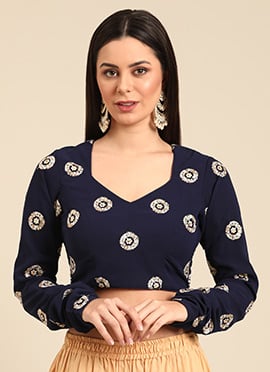 Navy Blue Georgette Embroidered Blouse