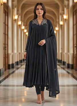 Navy Blue Georgette Poth Zari Hand Embroidered Anarkali Suit