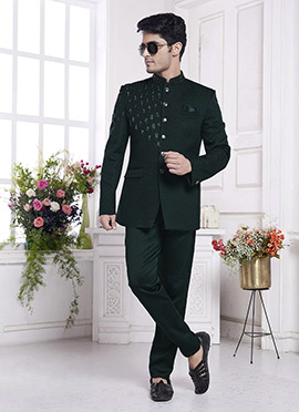 Navy Blue Jacquard Silk Beads And Cut Dana Work Jodhpuri Blazers