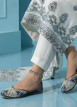 Navy Blue Moti And Zari Wok Juti