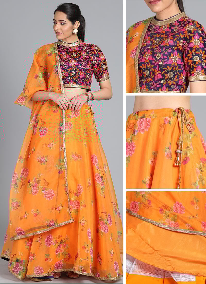 Navy Blue N Yellow Embroidered Lehenga Set Wedding Wear
