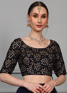 Navy Blue Velvet Embroidered Blouse