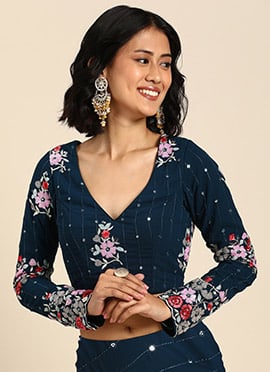 Navy Bue Embroidered Georgette Blouse