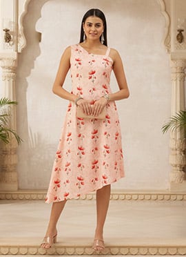 Teen Girls Off White Asymmetric Hem One Shoulder Dress