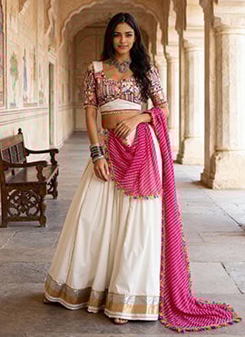 Off White Crepe Kutch Work With Mirror And Gota Chaniya Choli