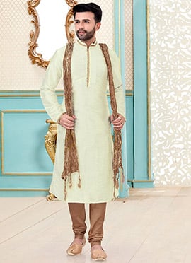 Off White Dupion Silk Kurta Pyjama