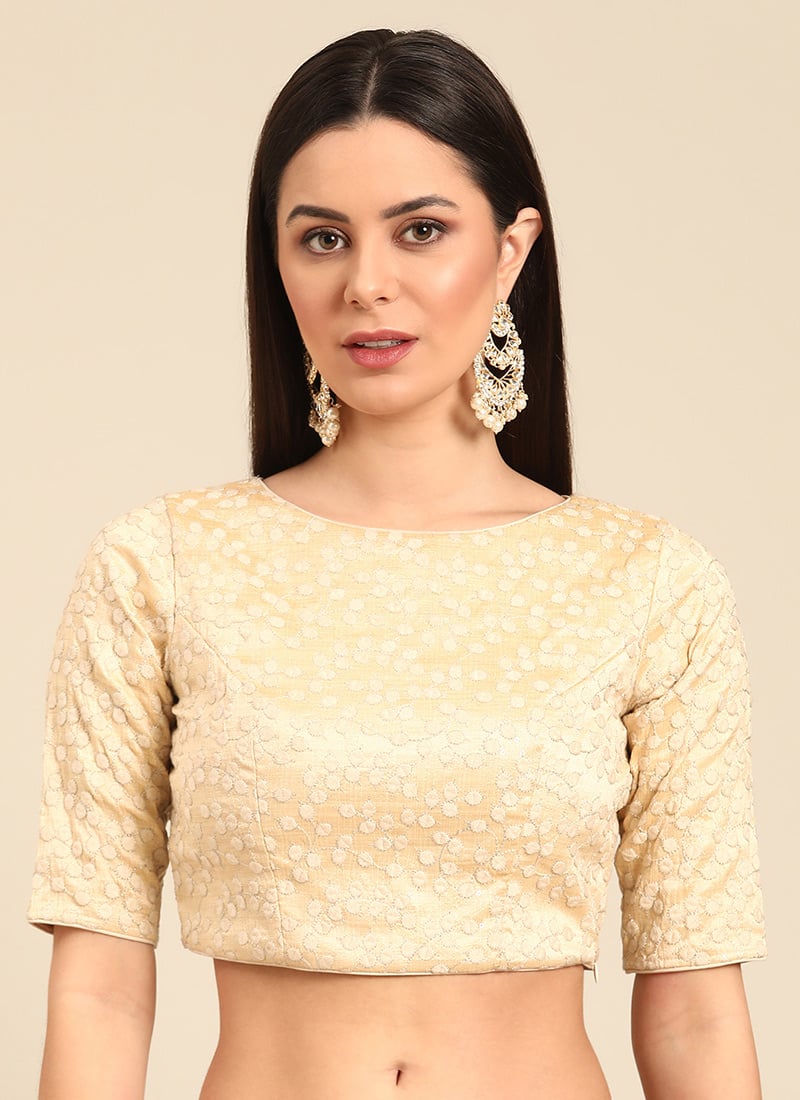 Off White Embroidered Art Silk Blouse