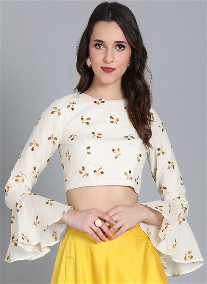 Off White Embroidered Cotton Blouse  Festive Wear
