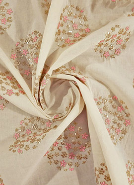 Off White Embroidered Cotton Fabric