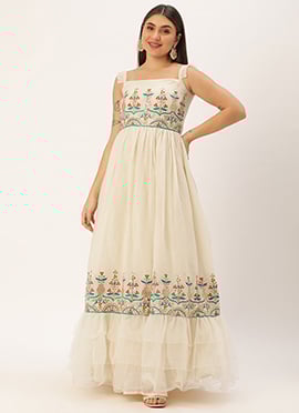 Off White Gota Patti Cotton Embroidered Gown