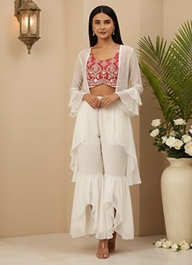 Teen Girls Off White N Mauve Embroidered Sets N Suit