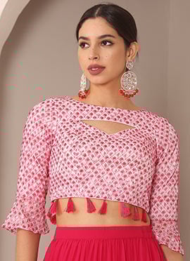 Off White N Pink Boat Neck Blouse