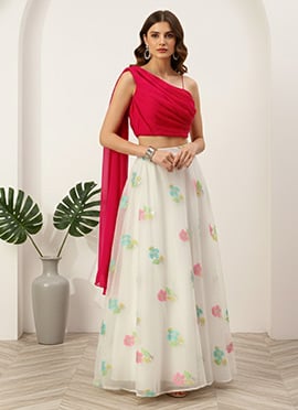 Off White Organza Jacquard Skirt N Top
