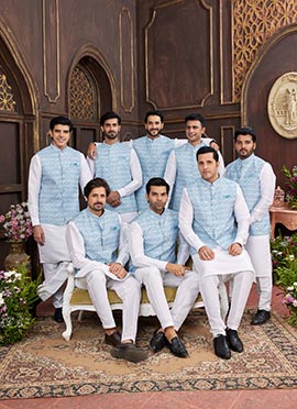 Off White Silk Digital Print Bandi Set Festive Wear