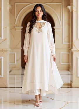 Off White Silk Zardosi Hand Embroidered Palazzo Suit