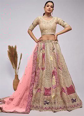 Off White Silk Zari Wedding A Line Lehenga Embossed With Embroidery And Sequins