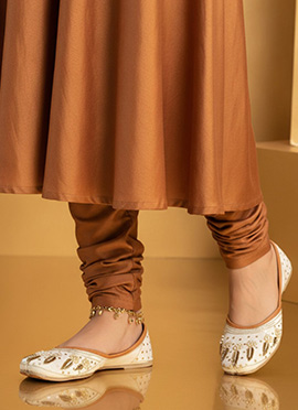 Off White Zardosi Hand Embroidered Sequins With Moti Work Juti