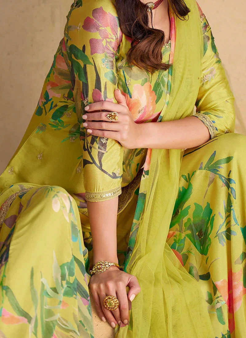 Women Green Chinon Silk Digital Print Salwar Suit