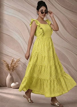 Olive Green Printed Cotton Maxi Dress After Six Wear