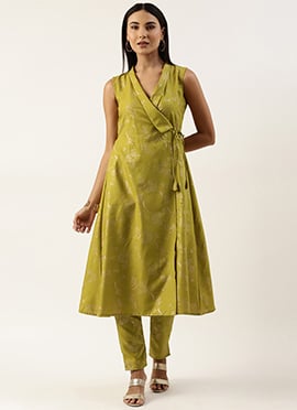 Olive Green Rayon Foil Print Kurta Set