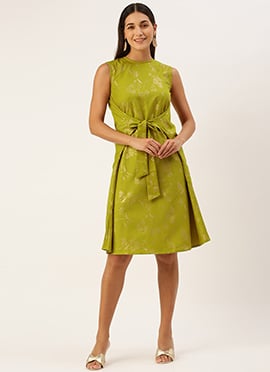 Olive Green Rayon Print Dress