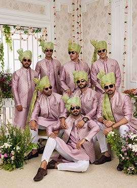 Onion Pink Banarasi Silk Embroidered Bandi Set Wedding Wear