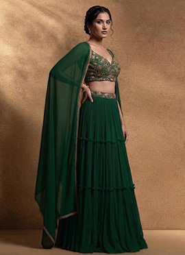 Opulent Green Faux Georgette Sequins Hand Embroidered A Line Lehenga