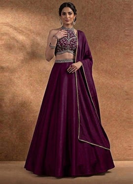 Opulent Wine Chinon Beads Stones Hand Embroidered Umbrella Lehenga