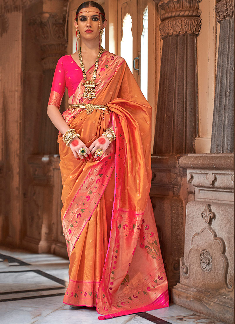 Orange Art Silk Zari Sarees SAMKNS5101199