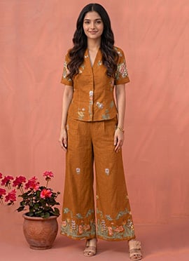 Orange Cotton Floral Print Co Ord Set