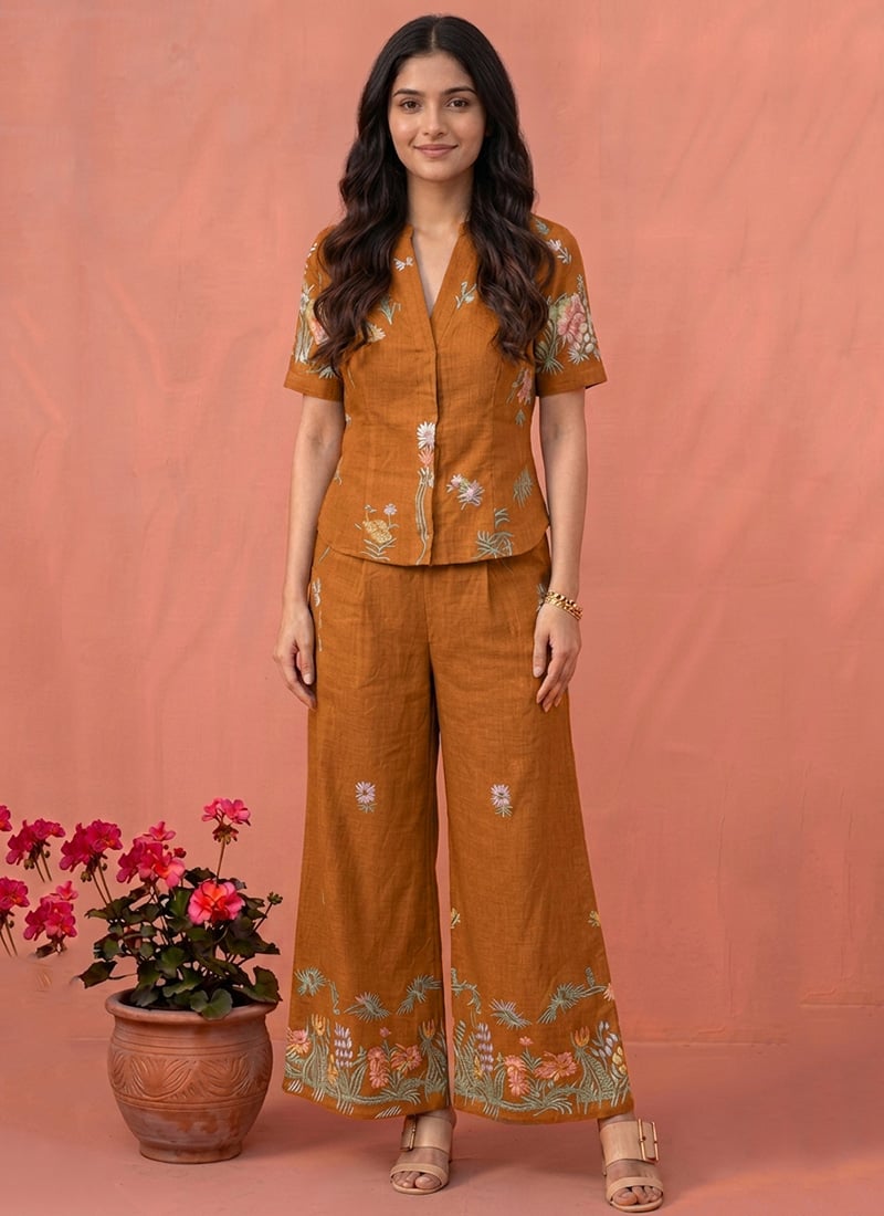 Orange Cotton Floral Print Co Ord Set After Six Wear