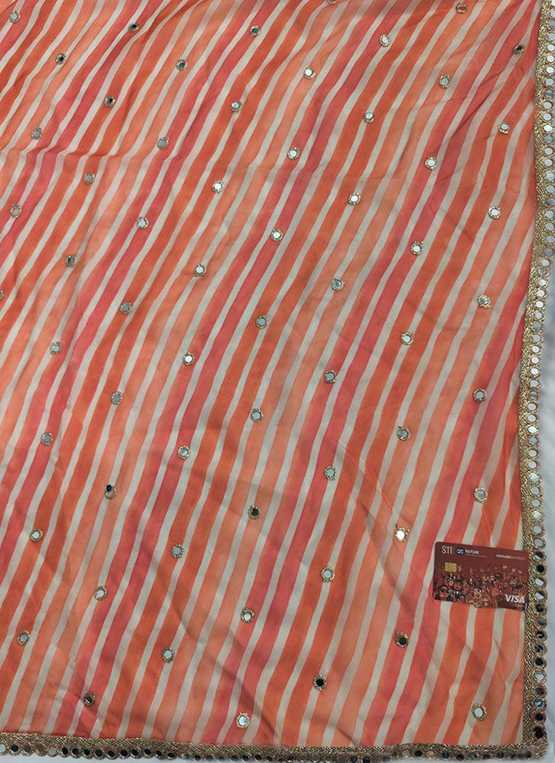 Orange Digital Print Art Silk Fabric