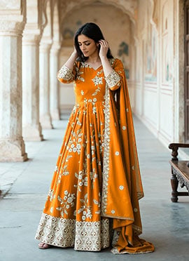 Orange Georgette Gota Embroidered Sequins Anarkali Suit