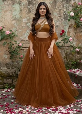 Orange Net Zari Sequin Lehenga