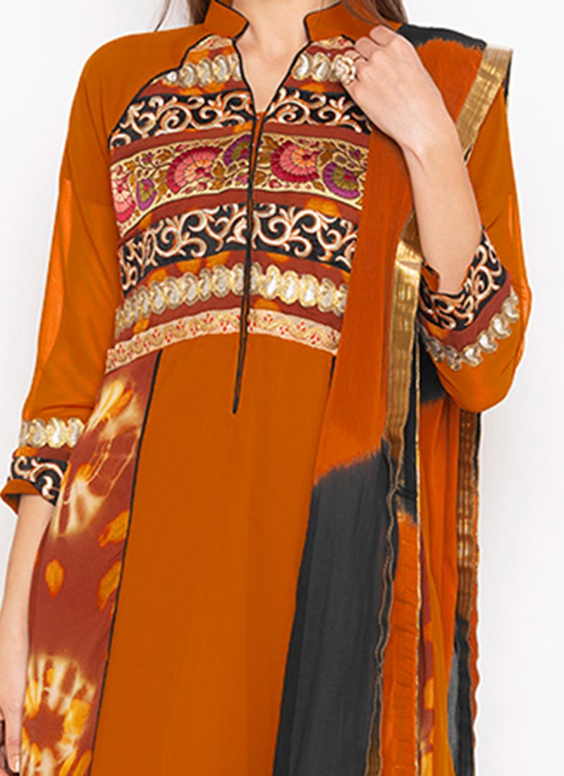 Orange Premium Shimmer Silk Palazzo Style Suit