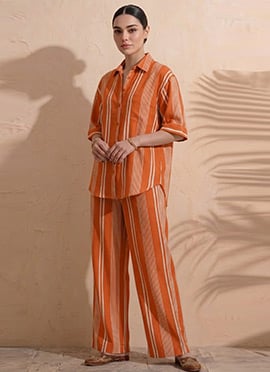 Orange Printed Cotton Co Ord Set