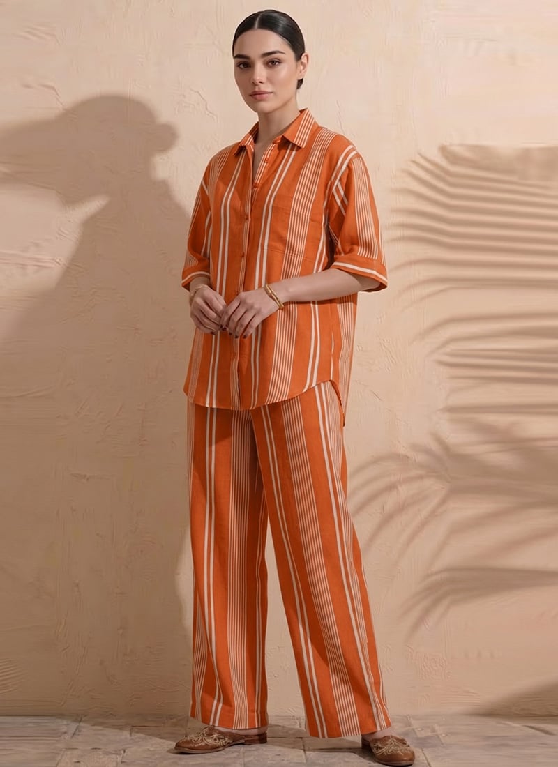 Orange Printed Cotton Co Ord Set After Six Wear