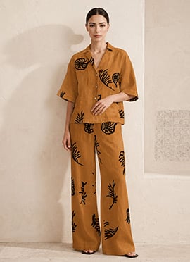 Orange Printed Cotton Co Ord Set