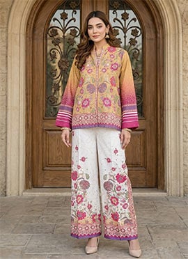 Orange Rayon Digital Print Indowestern Co ord Set