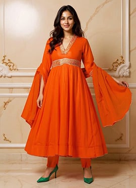 Orange Rayon Zari Gota Patti Anarkali Suit