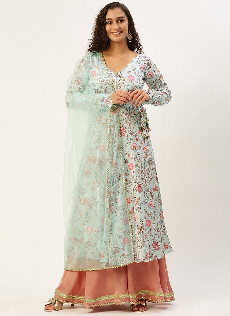 Pale Blue N Mauve Art Silk Anarkali Suit Set