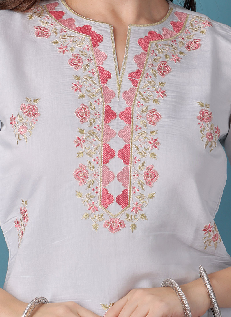 Aqua Blue Trendy Designer Readymade Pant Suit With Embroidery Work